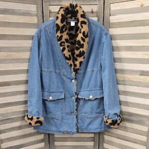 Denim Shearling Coat with Leopard Print Sherpa | Z Studio | Medium